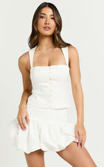 Abellina Top - Square Neck Open Back Button Down Fitted Top in White