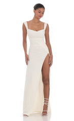 Open Back Bow Maxi Dress in White