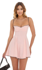 Scallop Trim Fit and Flare Dress in Pink