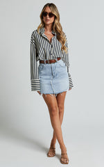 Anderson Top - Collared Long Sleeve Shirt in Navy Stripe