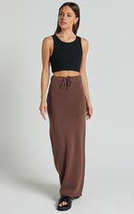 Dasuri Knit Maxi Skirt - Drawstring Skirt in Chocolate