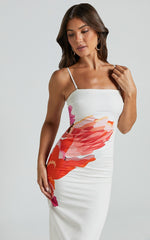 Kimber Midi Dress - With Detachable Shoulder Straps Dress in Pink and Red Print