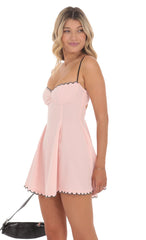 Scallop Trim Fit and Flare Dress in Pink