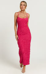 Lilibeth Midi Dress - Strappy Frill Detail Slip Dress in Pink