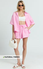 Ramona Linen Shorts - Drawstring Linen Shorts in Pink