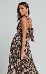 Amalie The Label - Kai Double Tie Back Midi Dress in Sahara Print