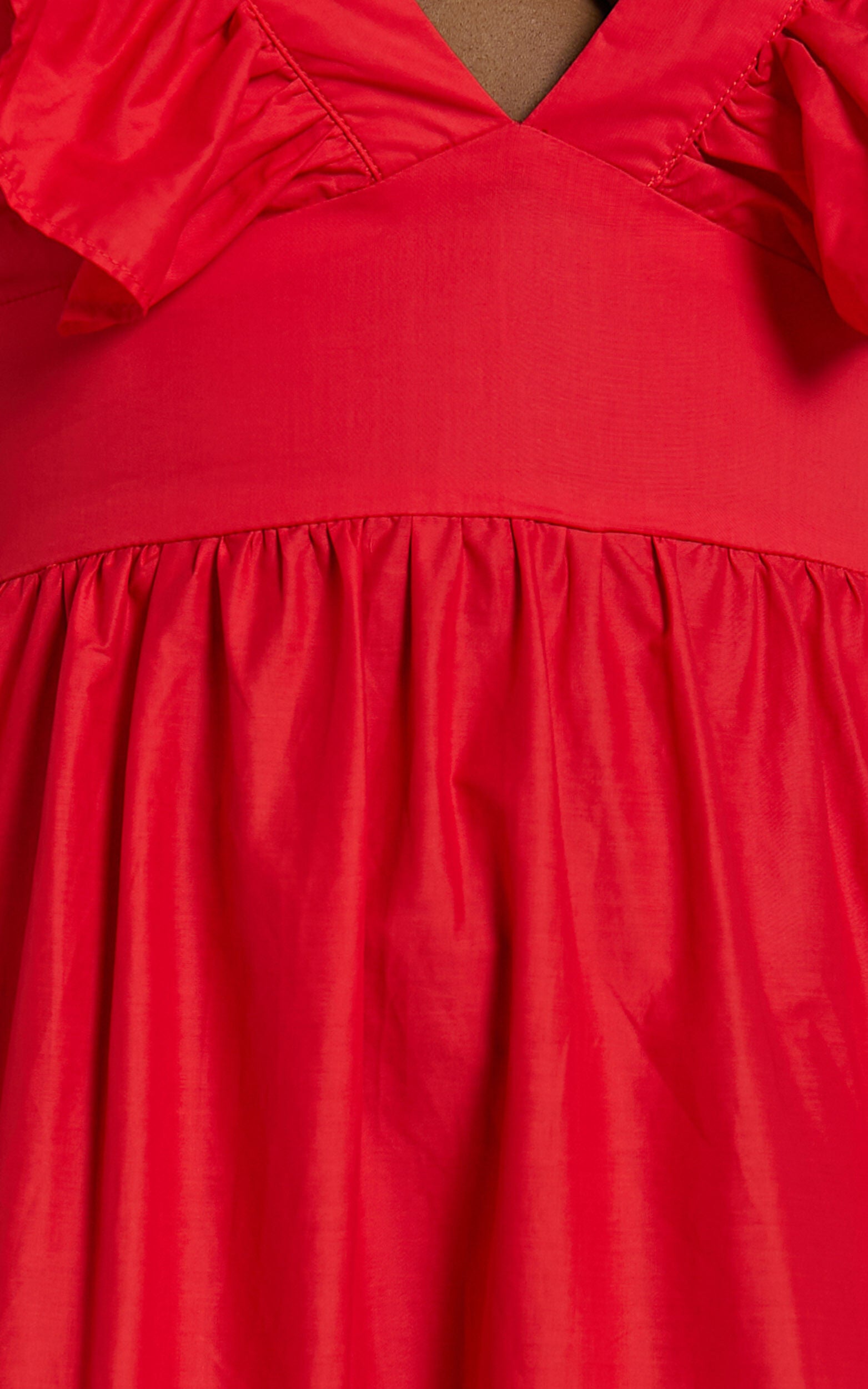 Levona Midi Dress - Ruffle Shoulder Tiered Dress in Cherry Tomato