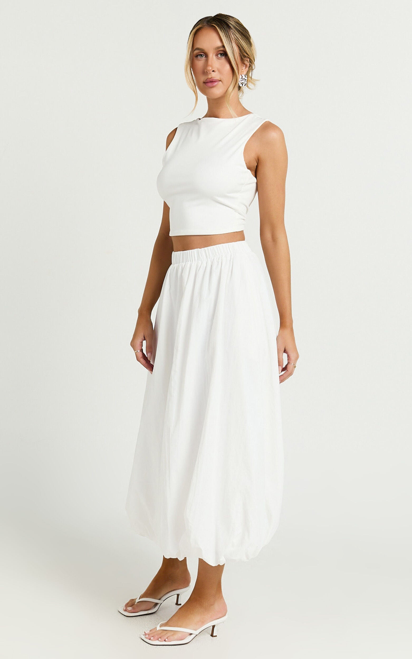 Abbey Midi Skirt - Bubble Hem Skirt in White