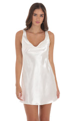 Satin Open Back Dress in White