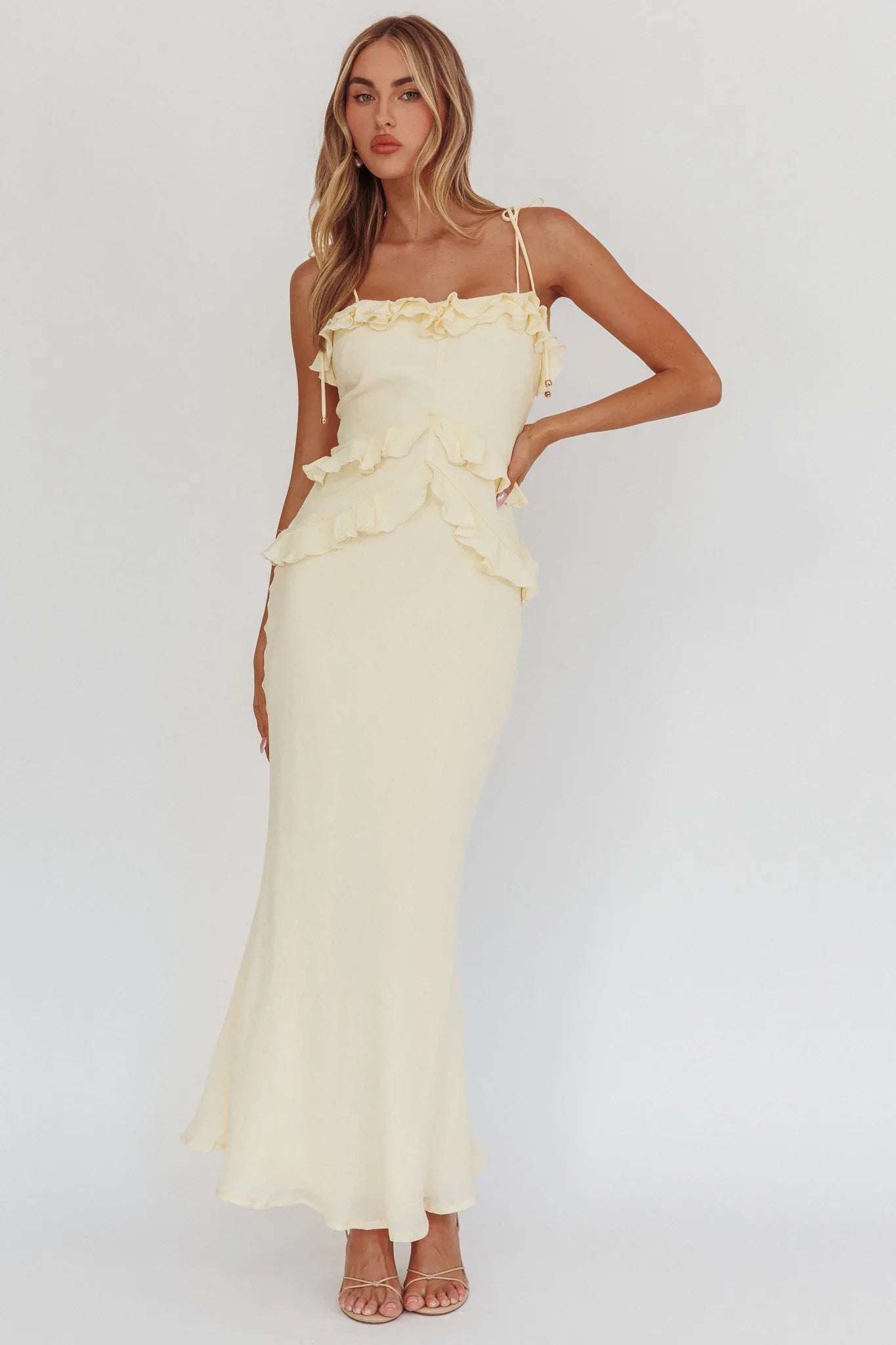 On A Roll Frill Trim Maxi Dress Yellow