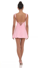 Wide Strap Flare Dress in Pink