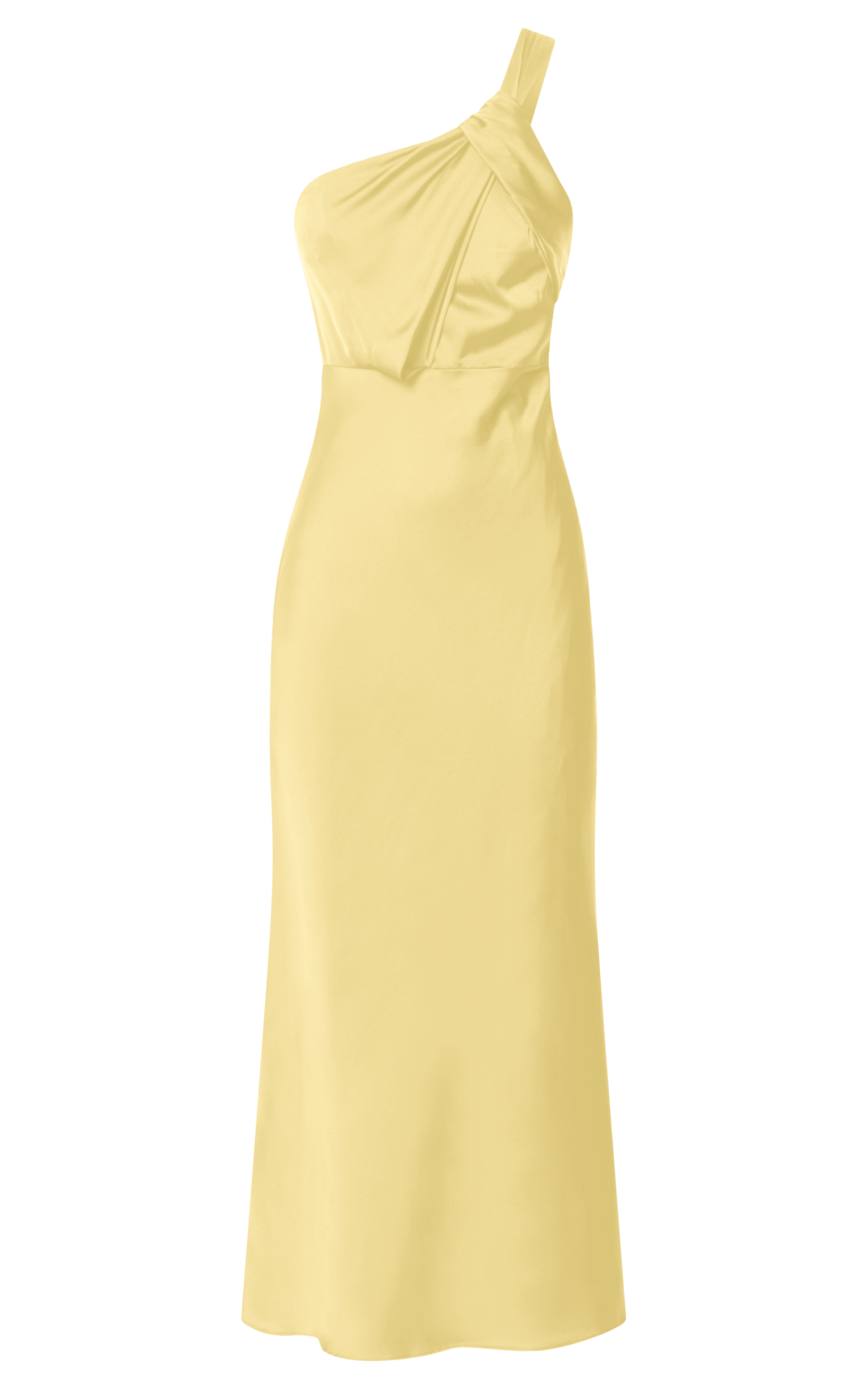 Carmella Midi Dress - One Shoulder Twist Detail Dress in Butter Yellow