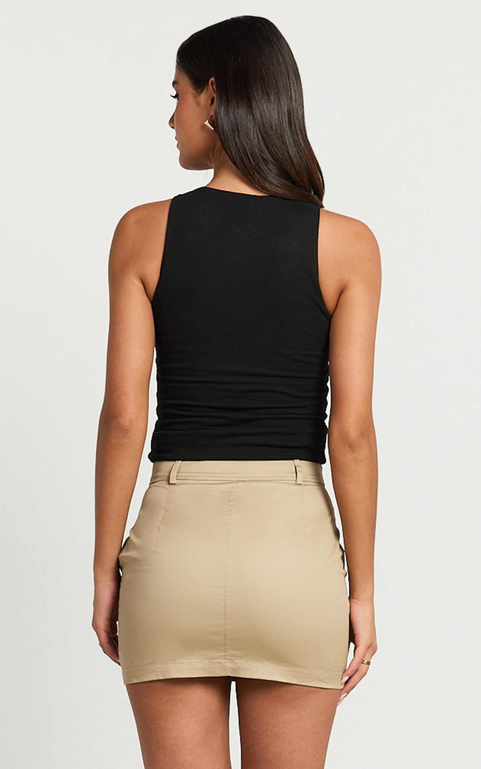 Anna Mini Skirt - High Waisted Cargo Pencil Skirt in Sand
