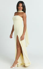 Dorothea Maxi Dress - Georgette Scarf Fit and Flare Dress in Lemon