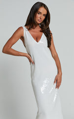 Rosa Midi Dress - Low Back Sequin Dress in White