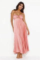 Clouds Of Love Strapless Pleated Maxi Dress Pink