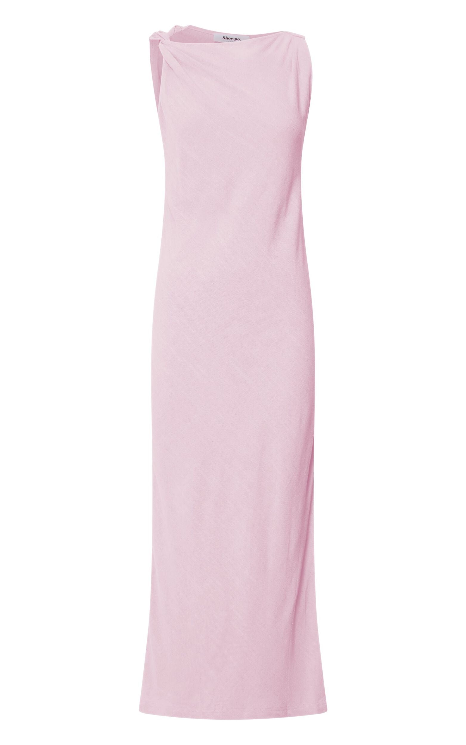 Jessenia Midi Dress - Linen High Neck Dress in Soft Pink