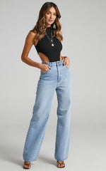 Nuala Bodysuit - High Neck Side Cut Out Bodysuit in Black