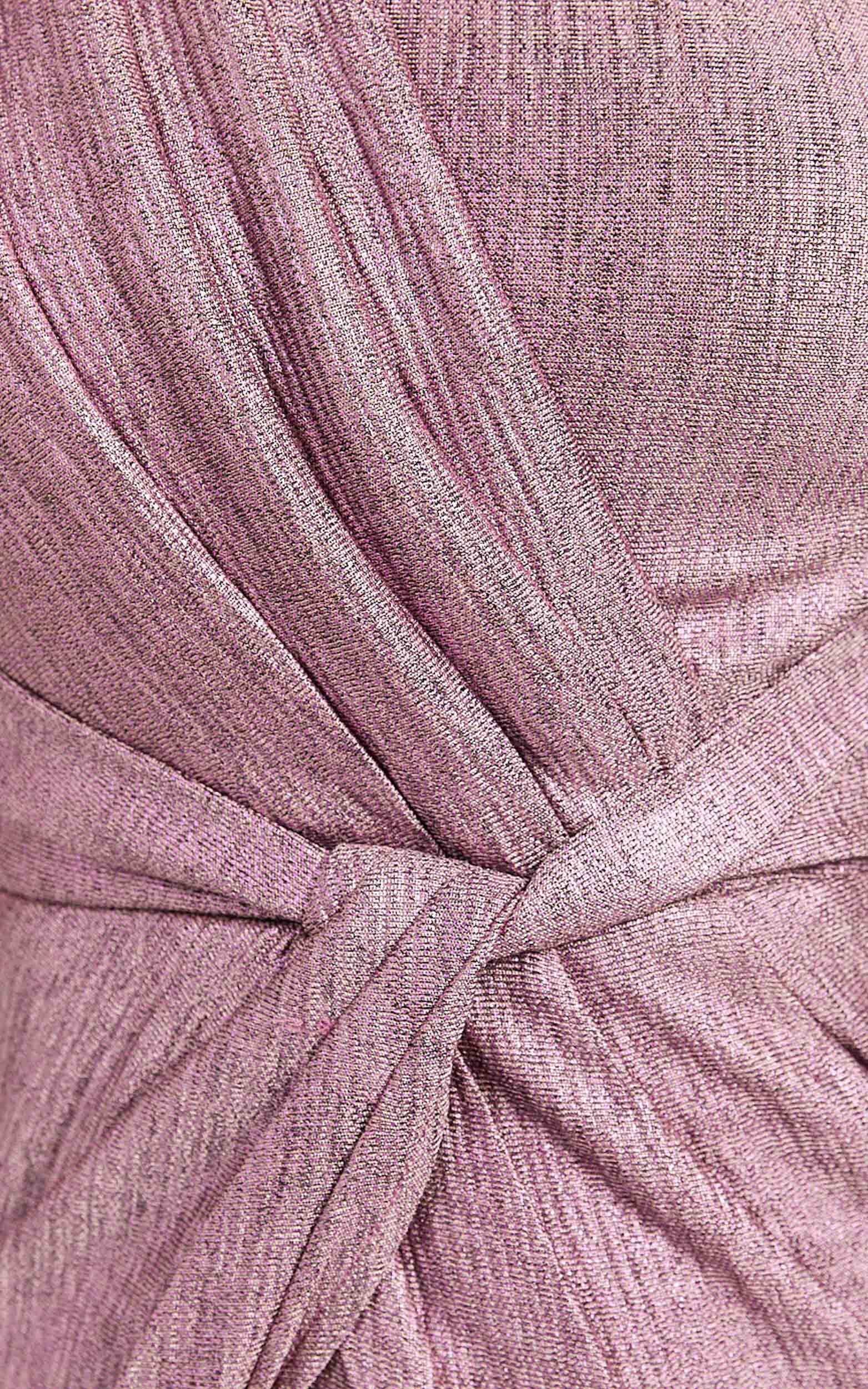 Davie Midi Dress - Metallic One Shoulder Front Wrap Dress in Soft Pink
