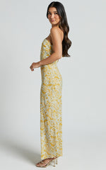 Alba Midi Dress - Halter Neck Slip Dress in Yellow