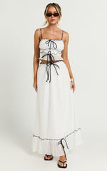 Jaden Maxi Skirt - Gathered Contrast Tie Detail Skirt in Cream
