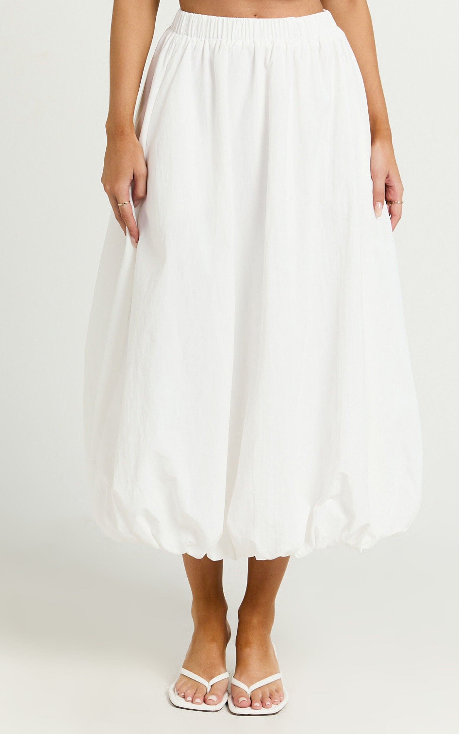 Abbey Midi Skirt - Bubble Hem Skirt in White