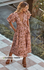 Amalie The Label - Franc Linen Puff Sleeve Wrap Midi Linen Dress in Vahala Print