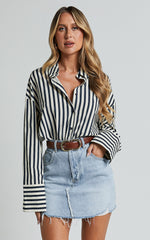 Anderson Top - Collared Long Sleeve Shirt in Navy Stripe