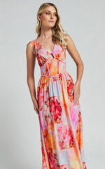 Amalie The Label - Chamika Linen Blend Bustier Double Tie Back Midi Dress in Marsielle Print