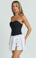 Adelita Mini Dress - Strapless Contrast Colour Bodice Gathered Poplin Skirt Dress in Black