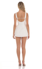 Square Neck Flare Dress in White