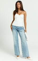 Ida Top - Heart Gathered Neckline Strapless Top in White