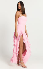 Solange Maxi Dress - Ruffle Hem Strapless Dress in Frost Pink