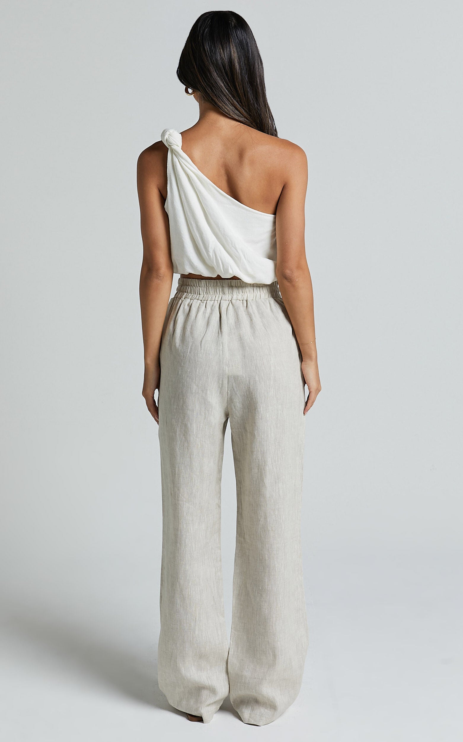 Tilly Linen Pants - Elasticated Drawstring Relaxed Linen Pants in Beige