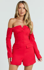 Anabelle Mini Dress - Tailored Off Shoulder Dress in Red