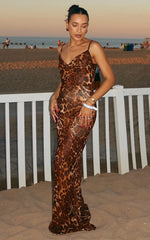 Hilary Maxi Dress - Sheer Cowl Neck Slip Dress in Leopard