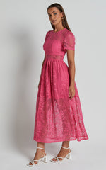 Leon Midi Dress - Short Sleeve Dress in Pink