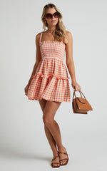 Wilda Mini Dress - Shirred Tiered Dress in Orange