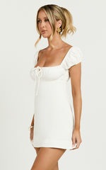 Maddy Mini Dress - Ruched Bust Short Sleeve Dress in White