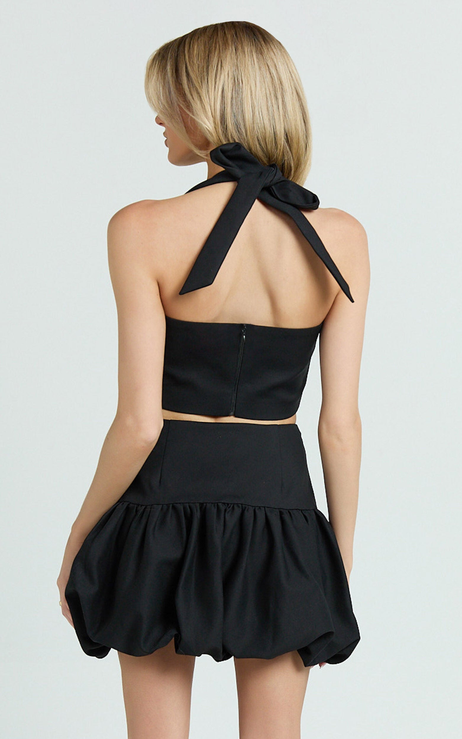 Abellina Top - Wide Neck Halter Crop Top in Black