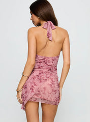 Love Deluxe Halter Mini Dress Pink Floral