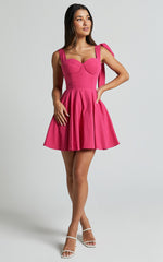 Girley Mini Dress - Bow Strap Dress in Pink