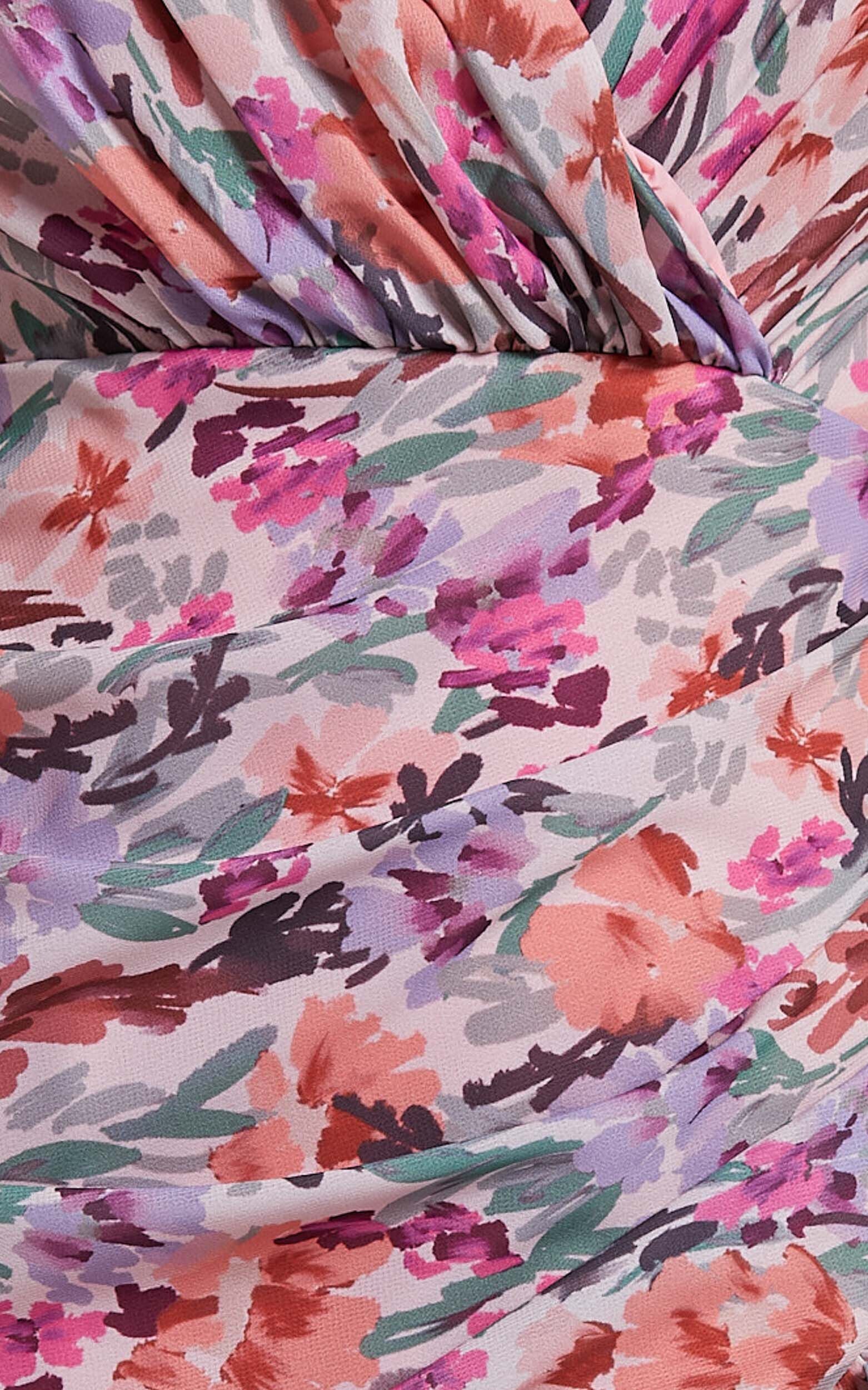 Mayslie Mini Dress - Puff Sleeve Drape Dress in Monet Floral