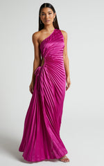 Kitsune Maxi Dress - One Shoulder Cut Out Dress in Pink