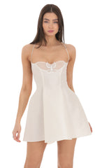 Butterfly Strapless Fit and Flare Dress in White