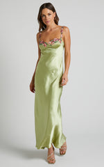 Harmony Midi Dress - Floral Detail Cup Bust Satin Dress in Citrus