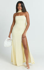 Dorothea Maxi Dress - Georgette Scarf Fit and Flare Dress in Lemon