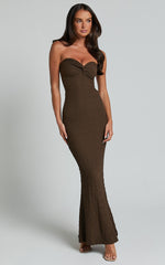 Berlina Maxi Dress - Strappy Sweetheart Slip Dress in Chocolate