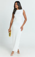 Bel Maxi Dress - Asymmetrical Ruched Side Fitted Dress in White