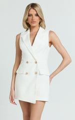 Jameela Playsuit - Tailored Double Breasted Blazer Playsuit in Off White